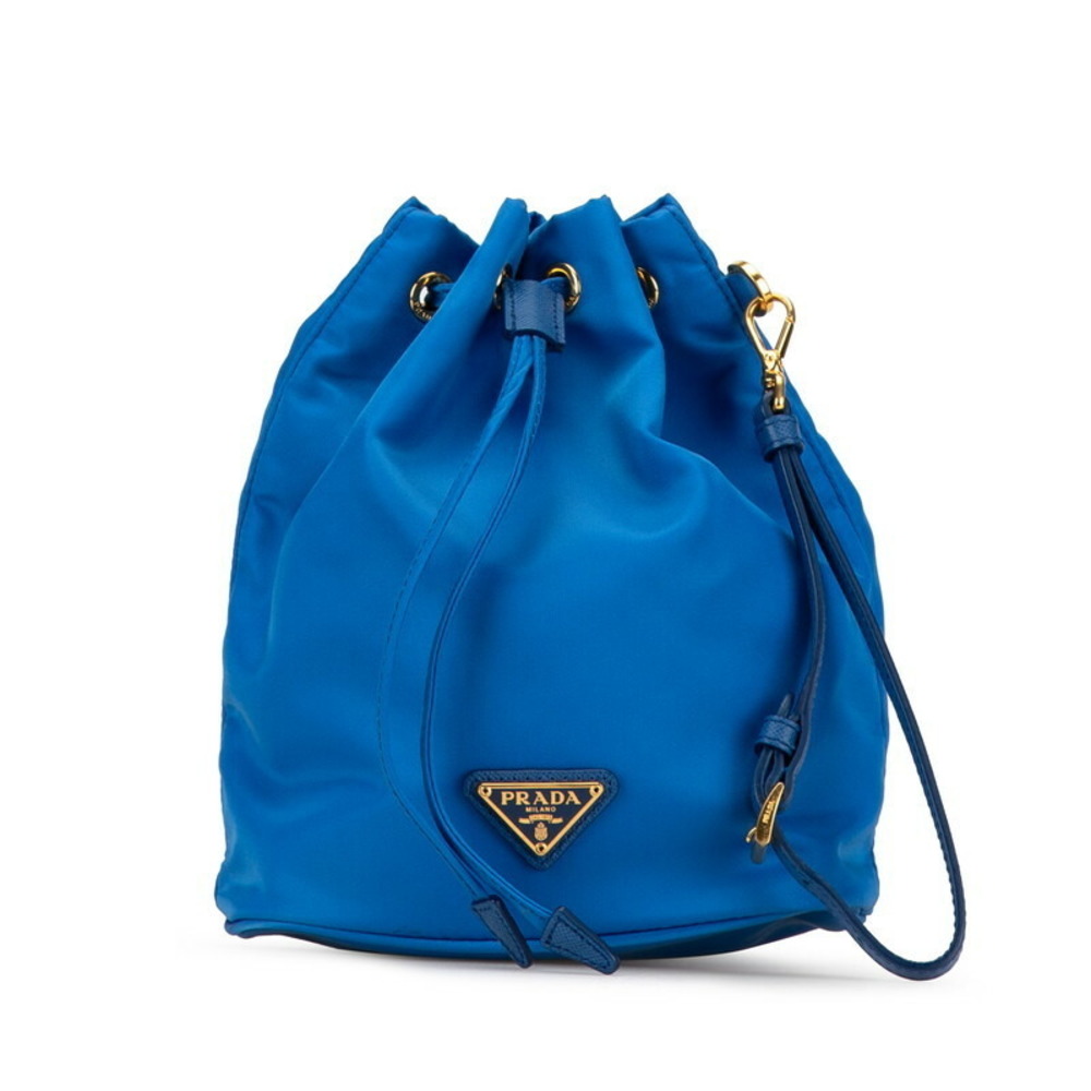 Prada Triangle Logo Drawstring Nylon Leather Pouc… - image 1